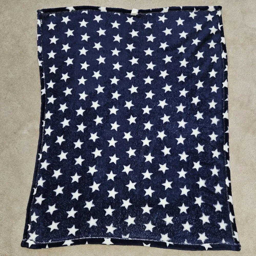 HB Hudson Baby Navy Blue White Stars Fleece Baby Blanket 30